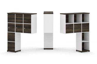 Надставка на стол высокая двухсторонняя + задняя стенка (8 шт.) + распашной фасад (3 шт.) CONCEPT CN.DNV-010 Дуб Мали Белый бриллиант Черный металл