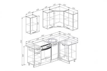 Гарнитур кухонный угловой 2000 Руанда 2000х1200