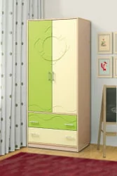 Зеленый шкаф 2-дверный Юниор-12.1 МДФ матовый Дуб молочный/Светло-зеленый/Ваниль