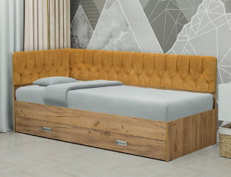 Кровать с продольной мягкой спинкой (левая) Софа №16 (800х2000) Дуб Крафт белый Велюр 321