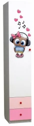Синий шкаф с ящиками и фотопечатью Совята 1.2 Белый/Ярко-розовый/Синий