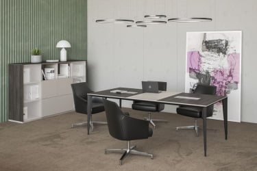 Комплект мебели для переговорной Atlas №06 Бренсон Серый камень Трюфель Антрацит