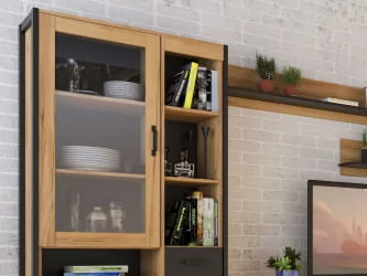 Гостиная Техно №1 Дуб золотой/Чёрный