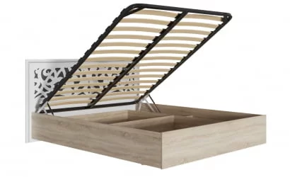 Кровать с ящиком Мадлен 02 Дуб сонома светлый Ясень белый Серебро