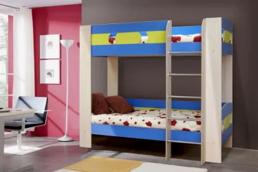 Двухъярусная кровать для детей №6 Дуб молочный/Синий/Лайм