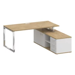 Стол руководителя с опорной греденцией, правый SHIFT SK.SRG-180 (R) Тиквуд Светлый/Белый Бриллиант