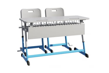 Парта двухместная НОМАД В с ручной регулировкой высоты (рост 4-6) Голубой/Серый / NOMAD V