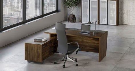 Стол руководителя с опорной тумбой, правый Corner COR.SRT-18(R) Орех Лоренцо Графит