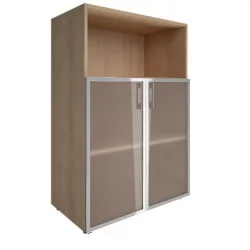 Шкаф книжный средний со стеклом в раме Lacobel без топа YALTA LT-ST 2.2R black Снежная Патина