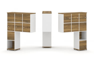 Надставка на стол высокая двухсторонняя + задняя стенка (8 шт.) + распашной фасад (6 шт.) CОНCЕПТ CН.ДНВ-009 Сандал Янтарный Белый бриллиант Белый металл / CONCEPT CN.DNV-009