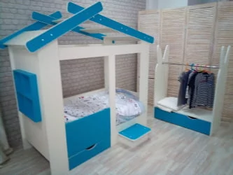 Кровать Теремок без ящика Белая-Лазурь