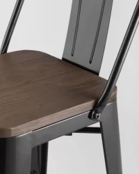 Стул полубарный Tolix Wood со спинкой Черный