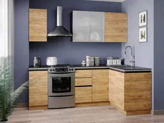 Тумба кухонная угловая 1000 (правая) Шервуд ЛД 281.090.000.007 Черная Дуб золотой