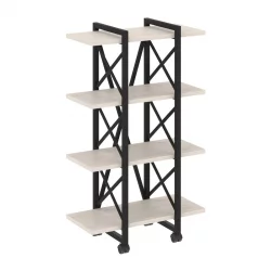 Стеллаж на колесных опорах - 4 полки LOFT  VR.L-MST.K-4.4V Металл черный Денвер светлый