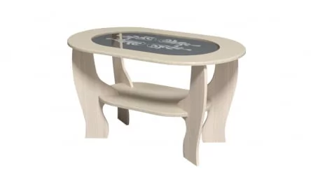 Стеклянный журнальный стол №2 с овальным стеклом Дуб беленый