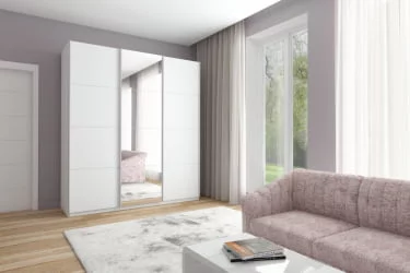 Белый шкаф-купе с зеркалом Прайм 1800 ДСП/Зеркало/ДСП Белый снег