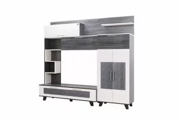 Шкаф-стенка в гостиную Элена Лайт 1 Ясень Черный Бодега Белый