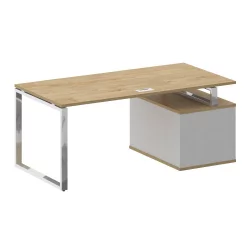 Стол руководителя с опорной тумбой , левый SHIFT SK.SRT-180 (L) Тиквуд Светлый/Белый Бриллиант