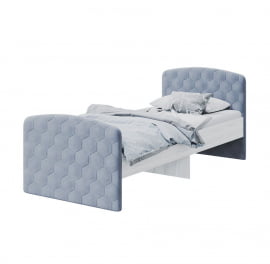 Детская кровать Стич с мягкими спинками, ясень анкор светлый/велюр NEO 25