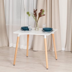 Стол обеденный JOHN (mod. T1003) МДФ/дерево, 80 х 80 х 75 см , White (Белый) / Natural (натуральный)