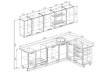 Гарнитур кухонный угловой 2600 Графика 2600х1600