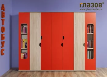 Мебель для детской Автобус композиция 3 Дуб Сонома/Красный