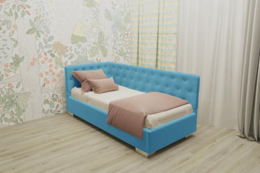 ДЕТСКАЯ МЯГКАЯ ИНТЕРЬЕРНАЯ КРОВАТЬ ВЕРСАЛЬ С ПОДЪЕМНЫМ МЕХАНИЗМОМ (БЕРХОУСЕ) Цвет фасада: Бирюзовый; Материал фасада: Металл/Велюр; Спальное место: 1200х2000 мм / (BERHOUSE)