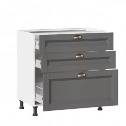 Тумба кухонная 800 с 3 ящиками ЛЮКС (4) Амели-3 ЛД 299.930.000.071 Белый Оникс серый