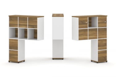 Надставка на стол высокая двухсторонняя + задняя стенка (8 шт.) + блок с 1-м ящиком (2 шт.) + распашной фасад (2 шт.) CONCEPT CN.DNV-007 Сандал Янтарный Белый бриллиант Черный металл