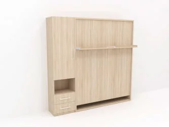 Двуспальная кровать с подъёмным механизмом Смарт 1 со шкафом 1400 правый Дуб молочный