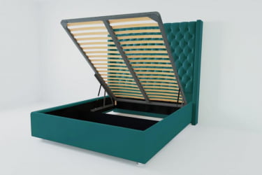 Мягкая интерьерная кровать "Версаль Люкс" с подъемным механизмом Материал фасада: Велюр; Спальное место: 800х2000 мм; Цвет фасада: Бирюзовый; Цвет корпуса: Бирюзовый 