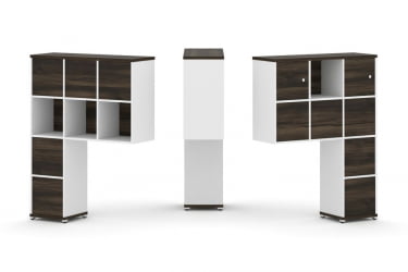 Надставка на стол высокая двухсторонняя + задняя стенка (8 шт.) + блок с 1-м ящиком (2 шт.) + распашной фасад (2 шт.) CОНCЕПТ CН.ДНВ-007 Дуб Мали Белый бриллиант Белый металл / CONCEPT CN.DNV-007
