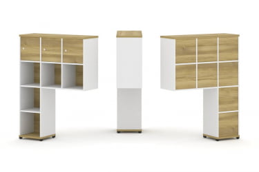 Надставка на стол высокая односторонняя + задняя стенка (8 шт.) + распашной фасад (3 шт.) CONCEPT CN.ONV-003 Дуб Винченцо Белый бриллиант Черный металл