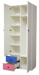 Синий шкаф комбинированный с ящиками, зеркалом и фотопечатью Совята 2.1 Белый/Ярко-розовый/Синий