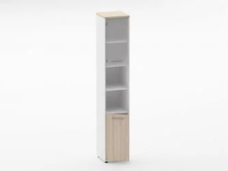 Шкаф 5 узкий верх стеклянная дверь, низ закрытый, две полки открытые Deka 10.23.19Л Туя/Белый