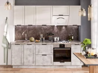 Кухонный гарнитур Джамис №1 Белый кашмир Белый камень