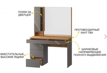 Туалетный столик (лев/прав) Монако 902.06 Дуб Вотан Оникс Графит