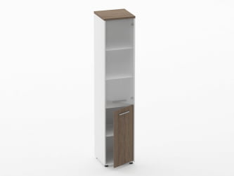 Шкаф 4 узкий верх стеклянная дверь, низ закрытый Дека 10.19.17Пр Дуб Верцаска/Белый / Deka