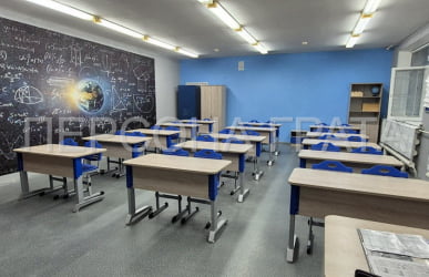 Парта двухместная Де Гласси Н (рост 3-5)  ЛДСП Бук/ Металл Серый+Синий