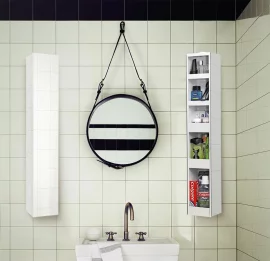 Узкий шкаф в прихожую Хоп Шелф Стекло Беленый дуб