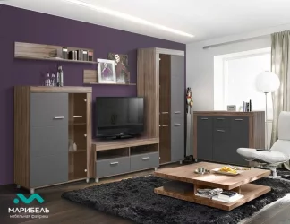 Комплект мебели для гостиной Бэлла-5 №1 Смоки софт Индиан эбони темный