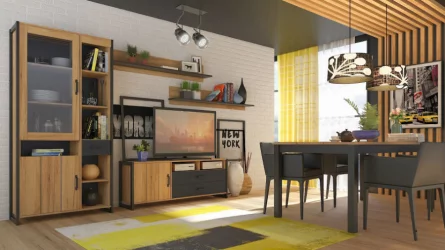 Гостиная Техно №1 Дуб золотой/Чёрный