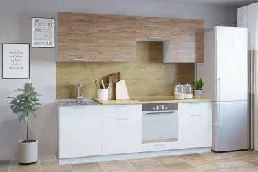 Гарнитур кухонный 2400 (накладная мойка) ель карпатская/белый грунт