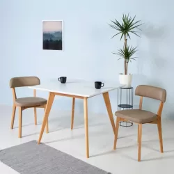 Стол Лунд 860*860 Белый Темный орех