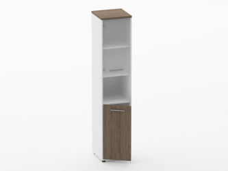 Шкаф 4 узкий верх стеклянная дверь, низ закрытый, с нишей Deka 10.19.18Л Дуб Верцаска/Белый