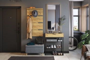 Тумба для обуви Краш LMN-13 черный муар/дуб крафт золотой