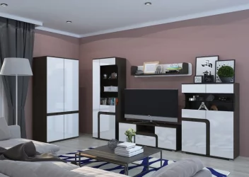 Гостиная Марсель со шкафом Венге Белый глянец