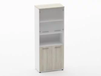 Шкаф 4 широкий верх стеклянные двери, низ закрытый, с нишей Дека 10.19.181 Дуб Верцаска/Белый / Deka