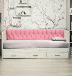 Кровать с продольной мягкой спинкой Софа №14 (900х2000) Белая Велюр 017