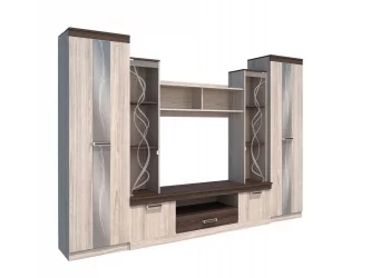 Шкаф-стенка в гостиную Атлантида 2 Б Ясень шимо темный Ясень шимо светлый
